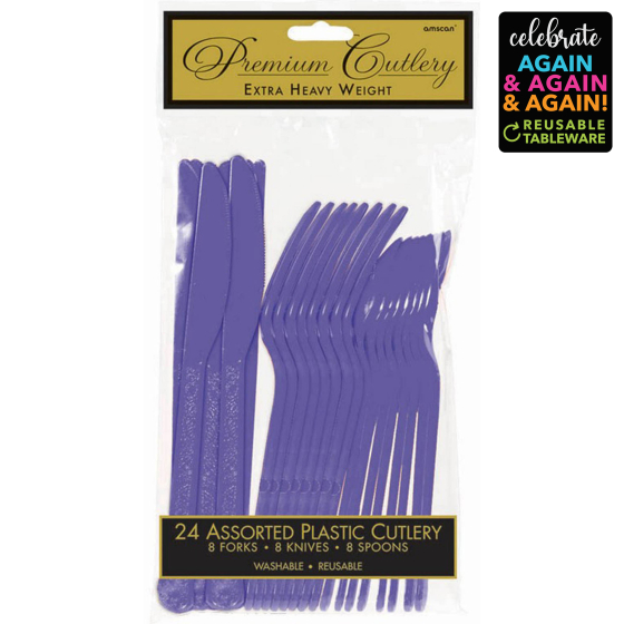 Premium Cutlery Set 24 Pack New Purple - Extra Heavy Weight : Amscan ...