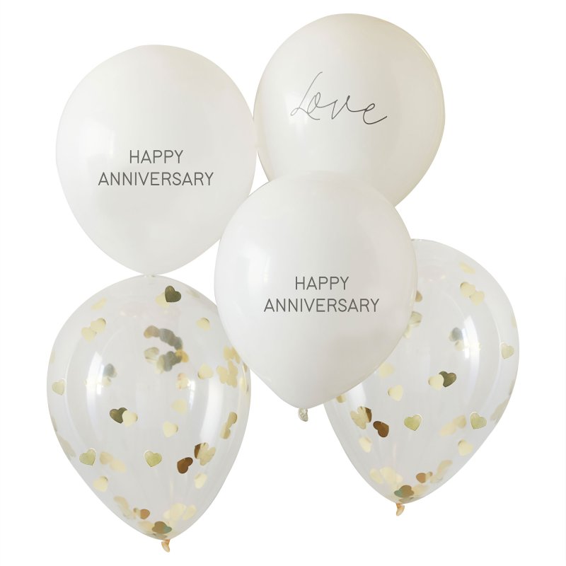 Anniversary Balloon Bundle Happy Anniversary & Heart Confetti White ...