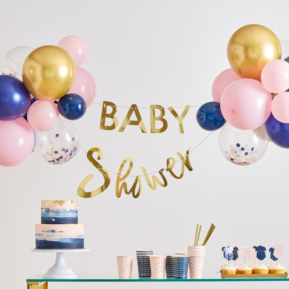 Gender Reveal Gold Foiled 'Baby Shower' Bunting : Amscan Asia Pacific